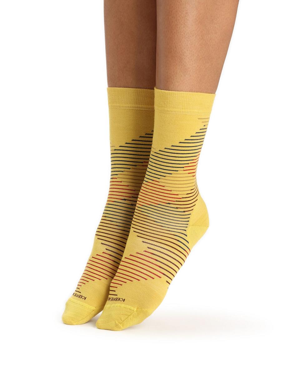 Women's Icebreaker Merino Lifestyle Fine Gauge Crew Dashes Socks Silent Gold / Clove | CA 1536FDNM